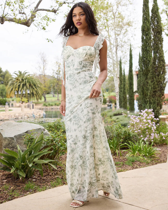 Melita Ruffle Mermaid Floral Mesh Formal Dress