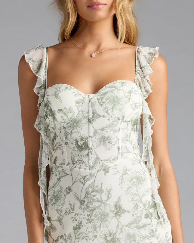Melita Ruffle Mermaid Floral Mesh Formal Dress