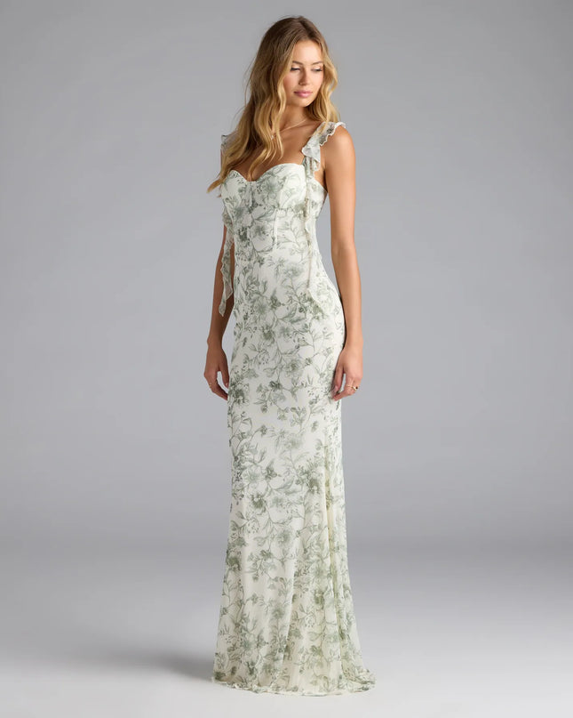 Melita Ruffle Mermaid Floral Mesh Formal Dress