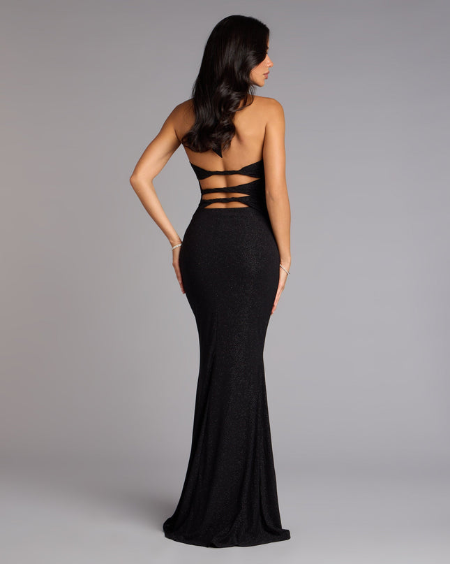 Own any formal or milestone moment in the Maribeth Glitter Strappy Back Mermaid Formal Dress, a glitter dress designed for bold, spotlight-stealing style.