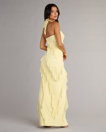 The Blake Mesh Halter Slit Ruffle Formal Dress is your new go-to Windsor dress—effortless, versatile, and made to create a formal look for Prom 2026, weddings, or college formals in seconds.