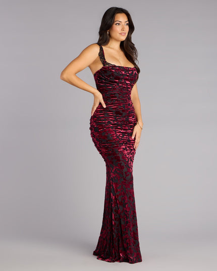 Clara Velvet Mesh Lace-Up Formal Dress