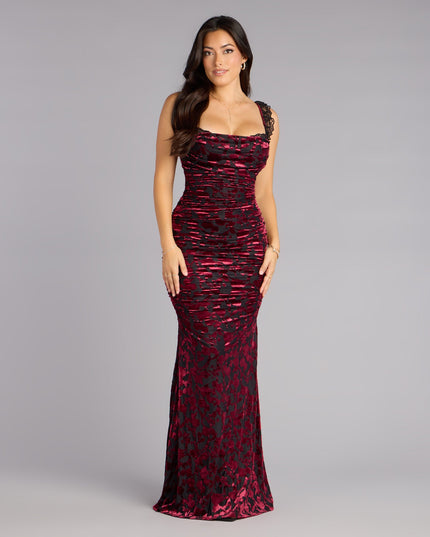 Clara Velvet Mesh Lace-Up Formal Dress