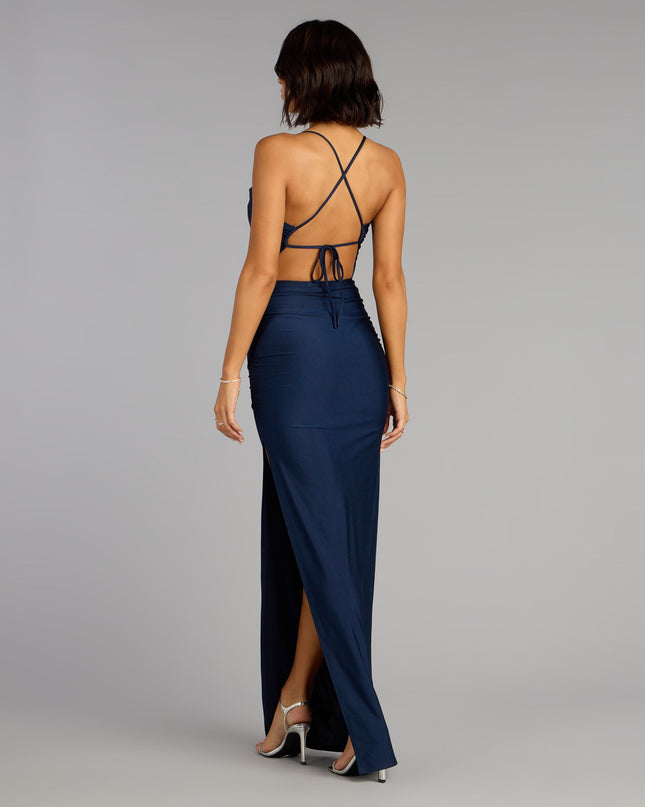 Stefani Lace-Up Slit Formal Dress