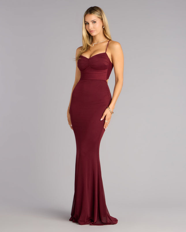 Khloe Mesh Lace-Up Mermaid Formal Dress