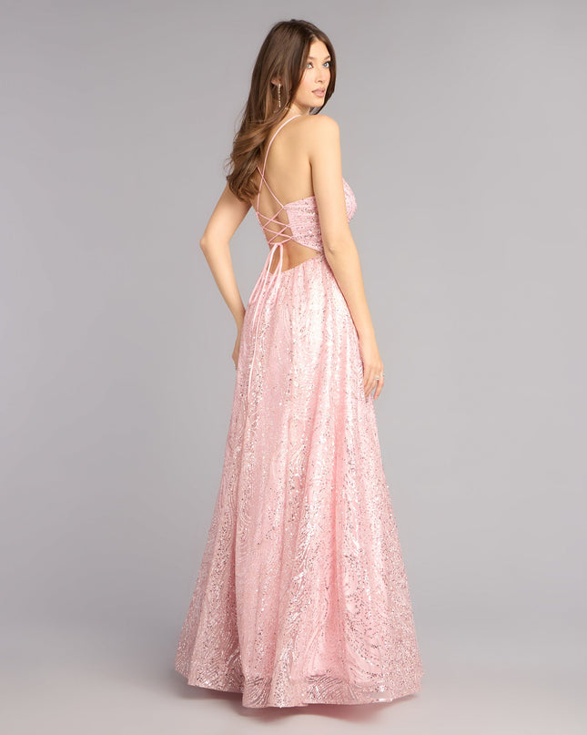This pink prom dress, the Klaire Lace-Up A-Line Glitter Sequin Formal Dress , features a sleek, floor-length design with trend-forward details that capture the excitement of Prom 2026.