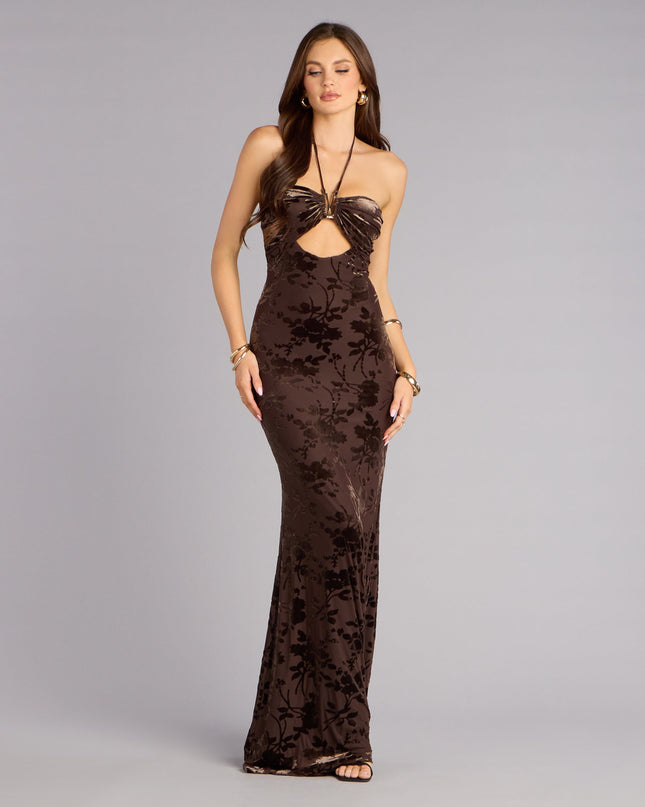 Kilah Flocked Velvet Mermaid Dress