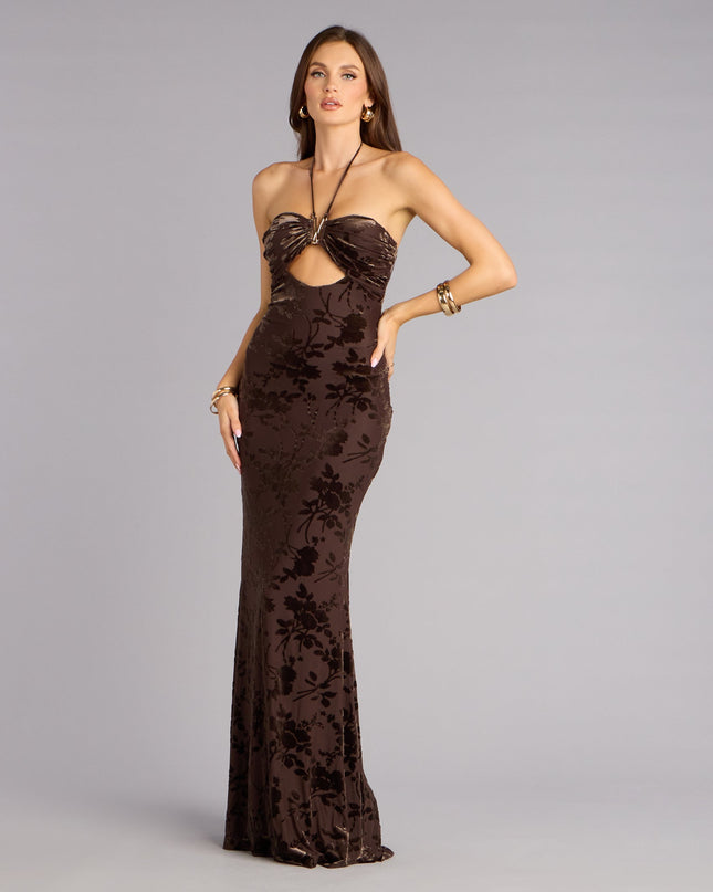 Kilah Flocked Velvet Mermaid Dress