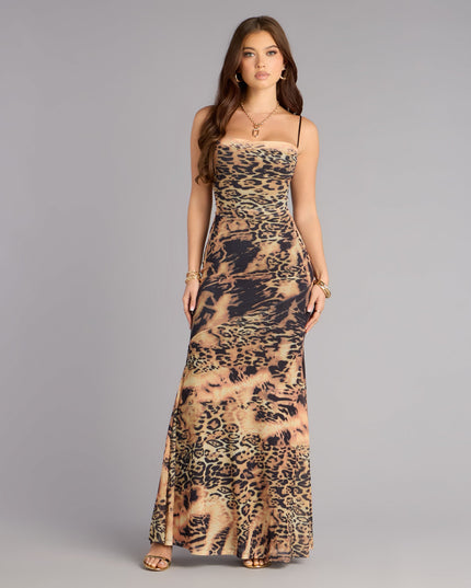 Ayva Leopard Lace-Up Mermaid Formal Dress