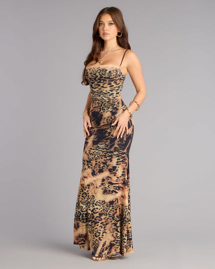 Ayva Leopard Lace-Up Mermaid Formal Dress