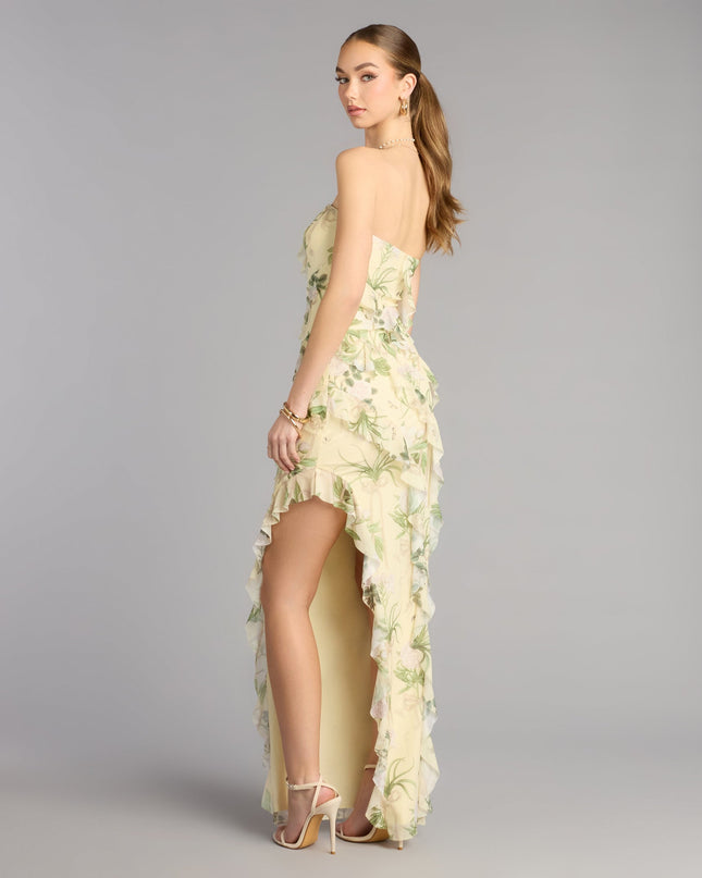 Jacie Floral Ruffle Column Formal Dress