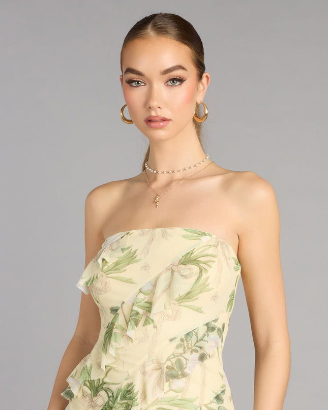 Jacie Floral Ruffle Column Formal Dress