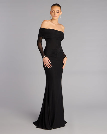 Choose the Cara Mesh Off-Shoulder Mermaid Formal Dress, a black prom dress for a playful shape and glam finish that feels exciting, confident, and so you.