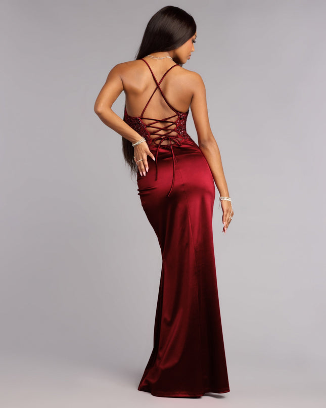 Anya Sequin Beaded Satin Mermaid Dress