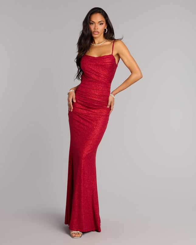 Amelie Ruched Glitter Knit Mermaid Dress