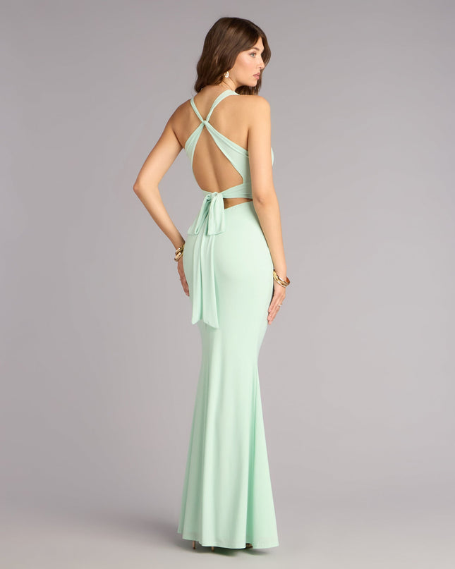 Lydia Halter Lace-Up Mermaid Formal Dress