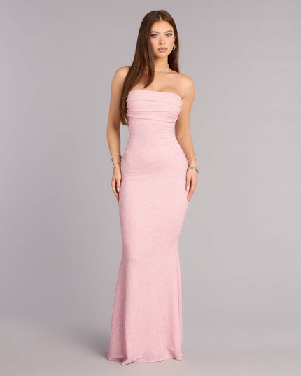 Own Prom 2026 in the Audrina Glitter Strapless Mermaid Formal Dress,  a pink prom dress designed with a flattering silhouette and elevated details that feel modern and true to your style.