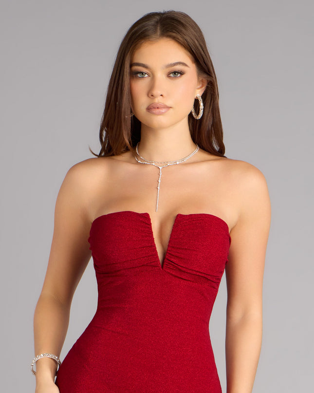 Adison Lurex Knit Strapless Formal Dress