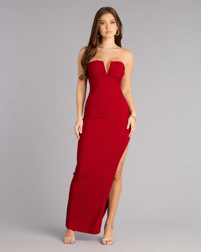 Adison Lurex Knit Strapless Formal Dress