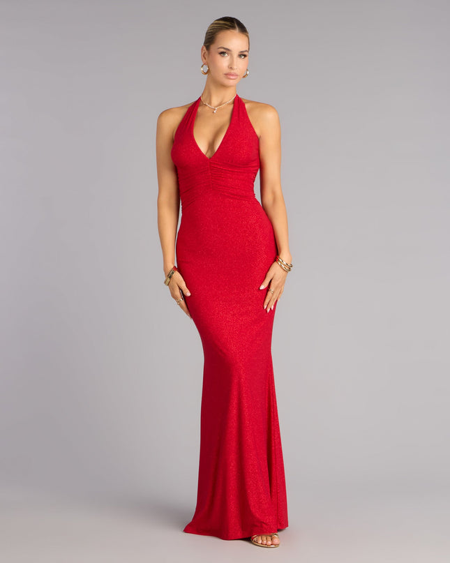 Shimmer through every feed refresh in the Maribeth Glitter Strappy Back Mermaid Formal Dress, a viral-worthy look from Windsor's red prom dresses that nails bold, confident energy.