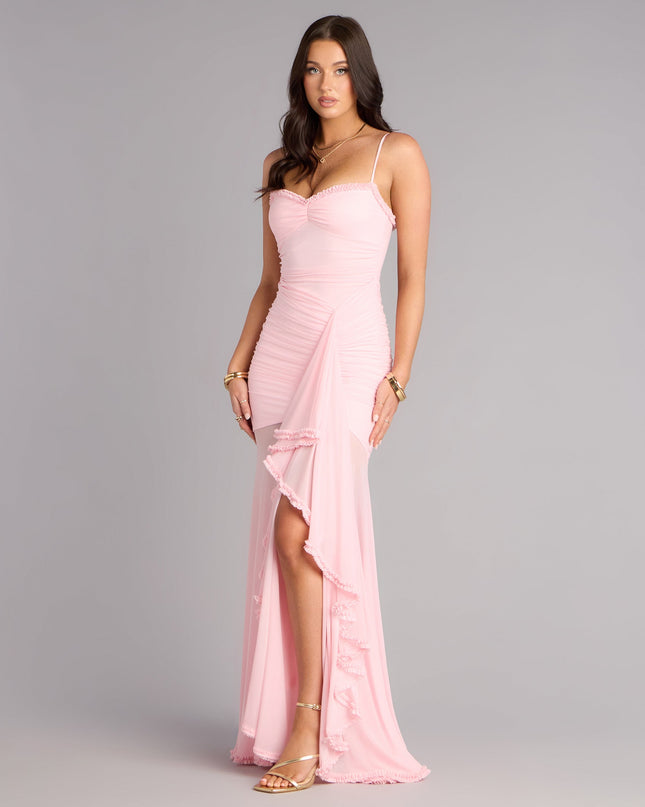 You’ll have effortless movement and dreamy vibes all night in the Sherrie Mesh Slit Mermaid Formal Dress—a pink prom dress made for twirling, posing, and showing up.