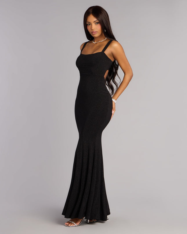 Discover a formal dress like the Sheila Glitter Lace-Up Formal Dress in black featuring a flattering fit, smooth fabric, and refined design for any formal occasion.