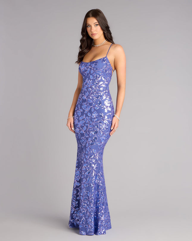 Own Prom 2026 in the Betty Sequin Strappy Mermaid Formal Dress,  a navy blue prom dress designed with a flattering silhouette and elevated details that feel modern and true to your style.