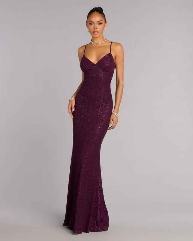 Own Prom 2026 in the Skylar Rhinestone Tie Back Formal Dress,  a purple prom dress designed with a flattering silhouette and elevated details that feel modern and true to your style.