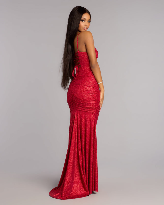 Allie Glitter Lace-Up Formal Dress