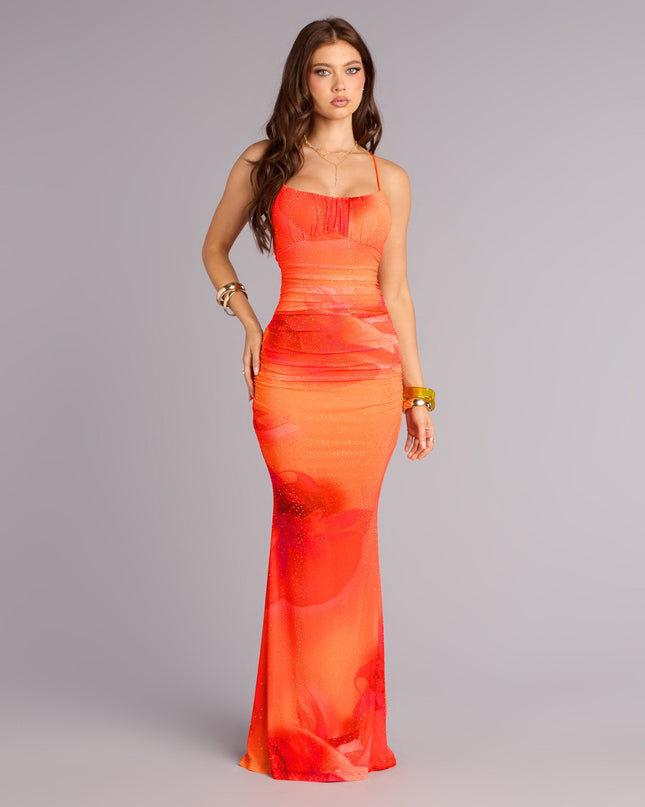 Amy Floral Rhinestone Mesh Formal Dress