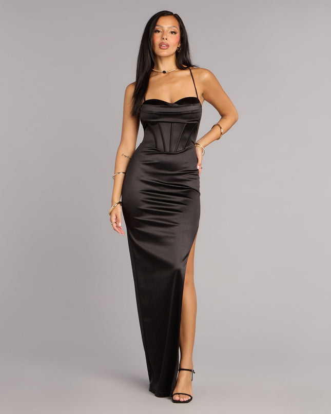 Kellie Satin Corset Lace-Up Formal Dress