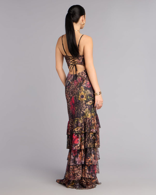 Megan Leopard Floral A-Line Formal Dress