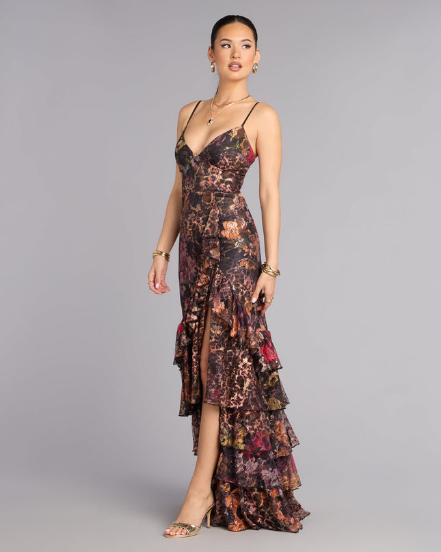 Megan Leopard Floral A-Line Formal Dress