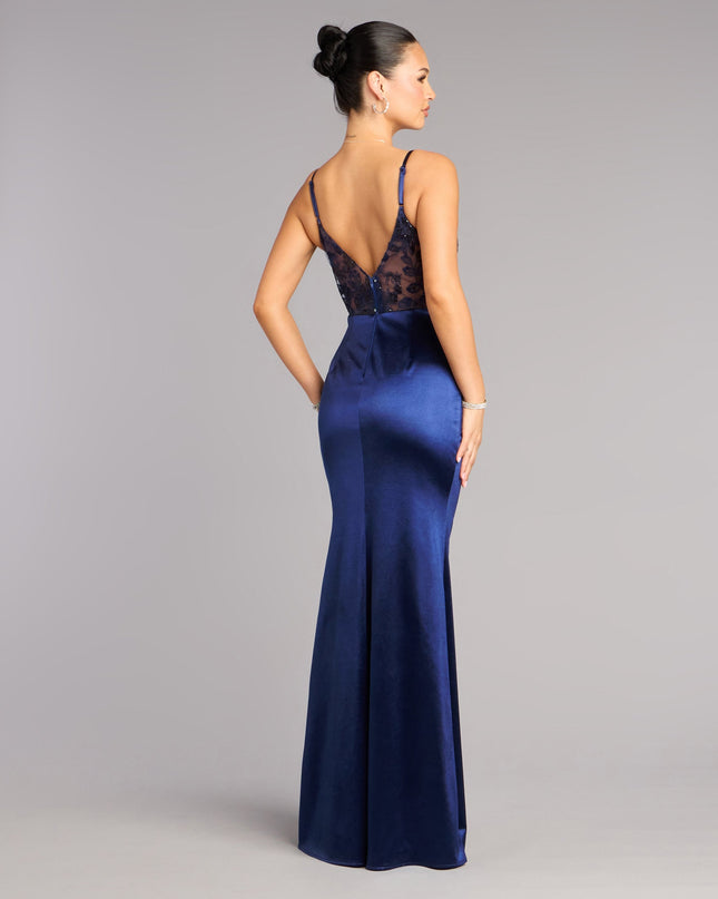 Jaylene Satin Corset Slit Formal Dress