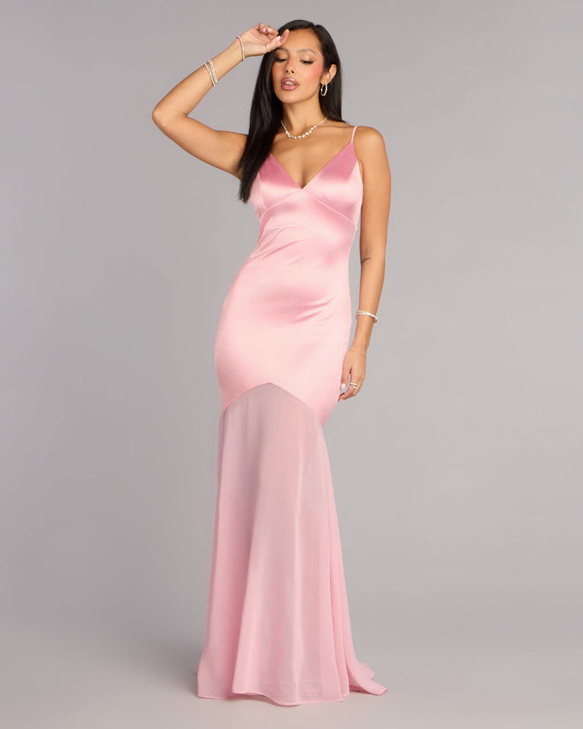 Sandy Satin Tie-Back Chiffon Formal Dress