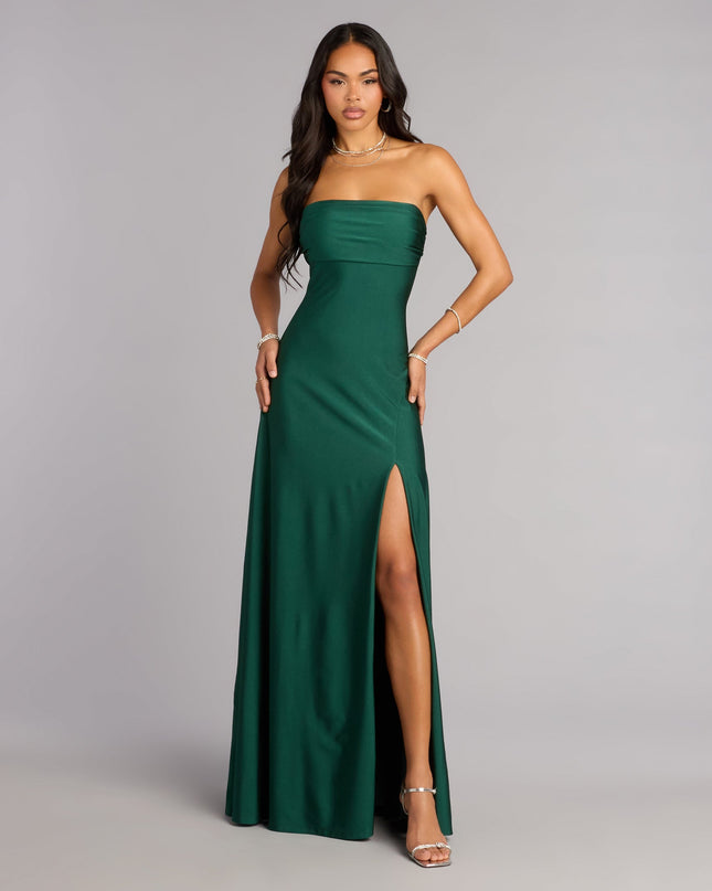 Own Prom 2026 in the Ally Strapless A-Line Formal Dress,  a hunter green prom dress designed with a flattering silhouette and elevated details that feel modern and true to your style.
