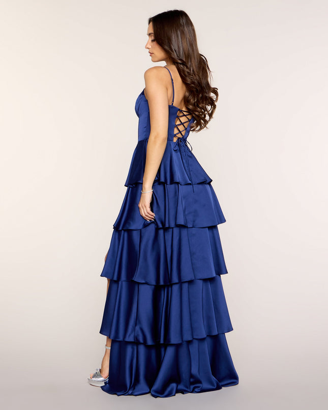 Lucilla Satin Corset Ruffle Formal Dress