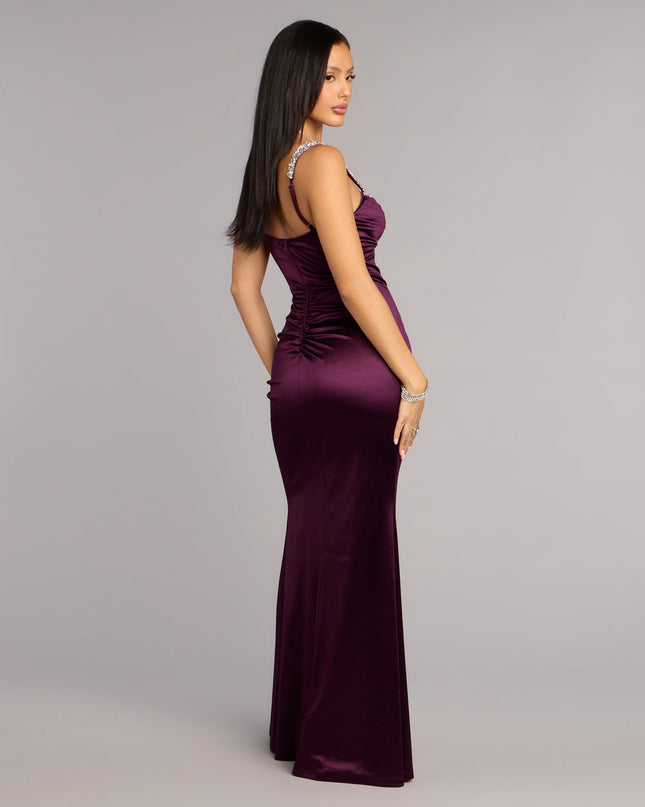 Sohni Satin Rhinestone Trim Mermaid Formal Dress