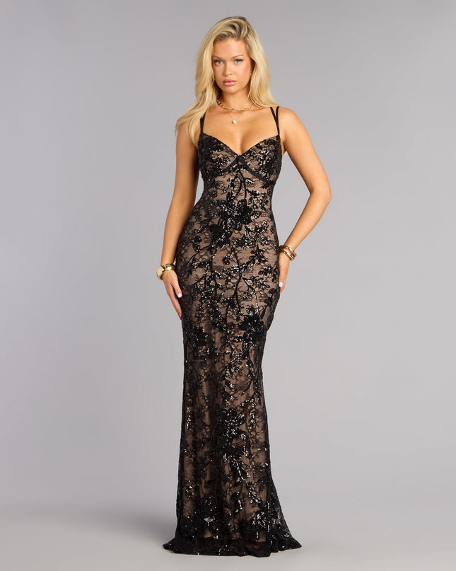 Discover a formal dress like the Irie Sequin Lace Mermaid Formal Dress in black featuring a flattering fit, smooth fabric, and refined design for any formal occasion.