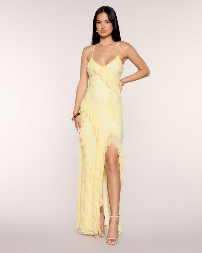 Lisi Mesh Applique Ruffle Formal Dress