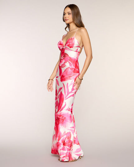 Jailei Floral Satin Lace-Up Formal Dress