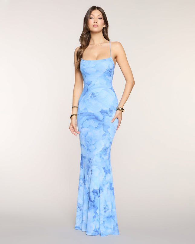 Marva Floral Lace-Up Mesh Formal Dress