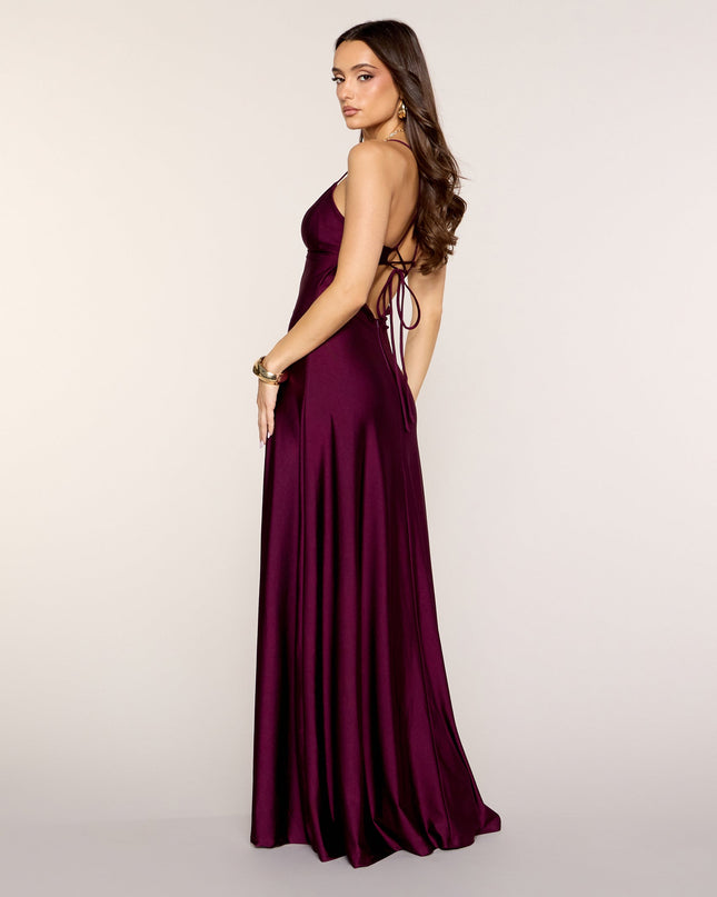 Mindy Satin A-Line Slit Formal Dress