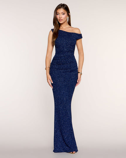 Monique Glitter Ruched Mermaid Formal Dress
