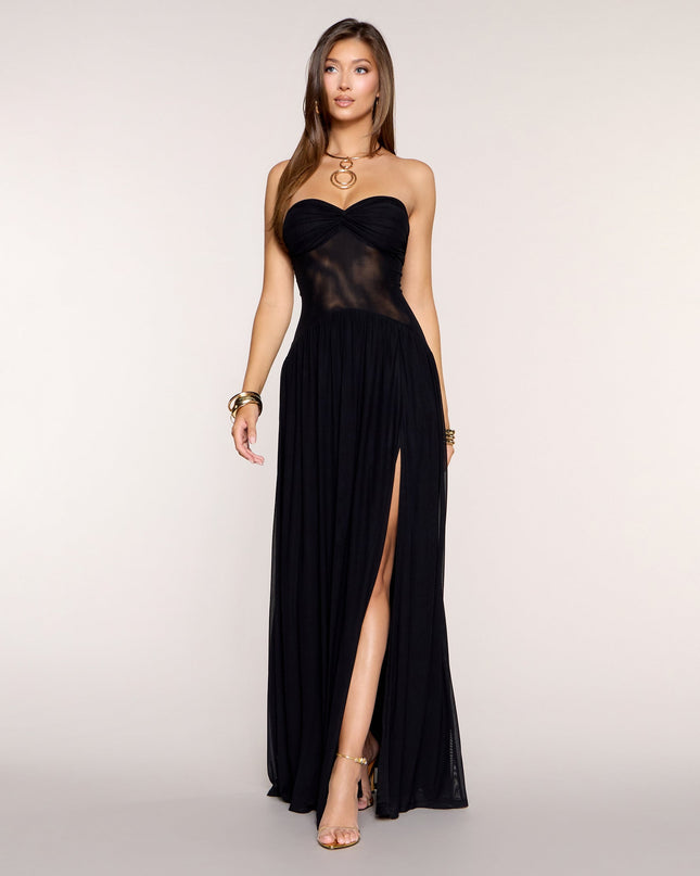 Rhea Mesh Strapless A-Line Dress With Scarf