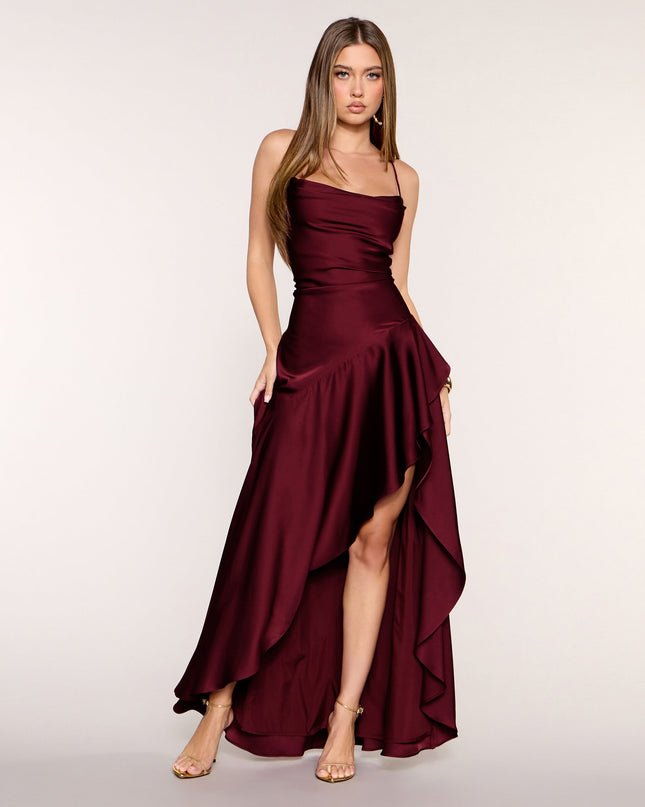Jennie Satin A-Line Lace-Up Formal Dress