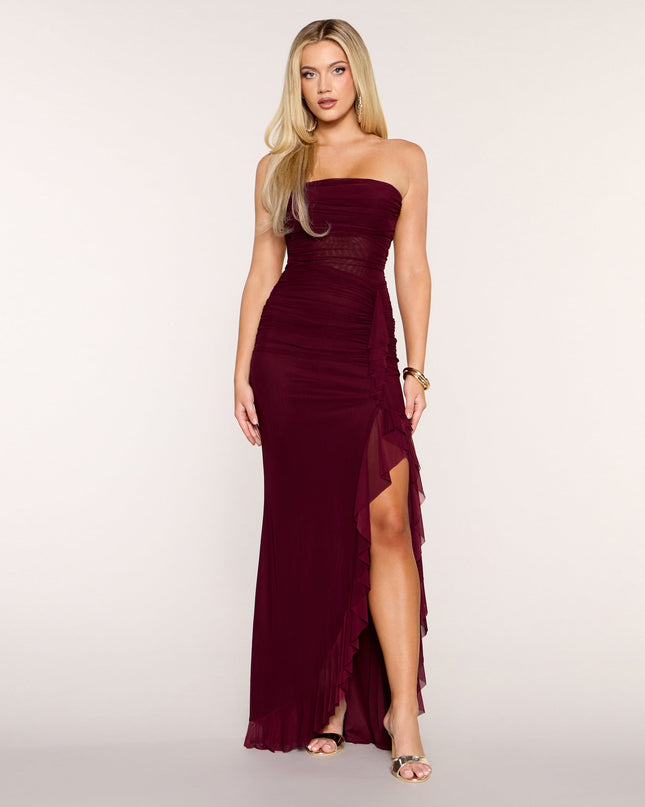 Sienna Mesh Ruffle Slit Formal Dress