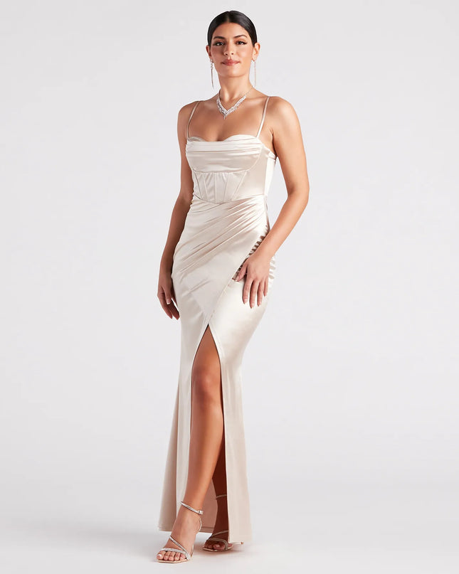 Stacie Satin Corset Wrap Formal Dress