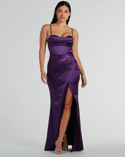 Stacie Satin Corset Wrap Formal Dress
