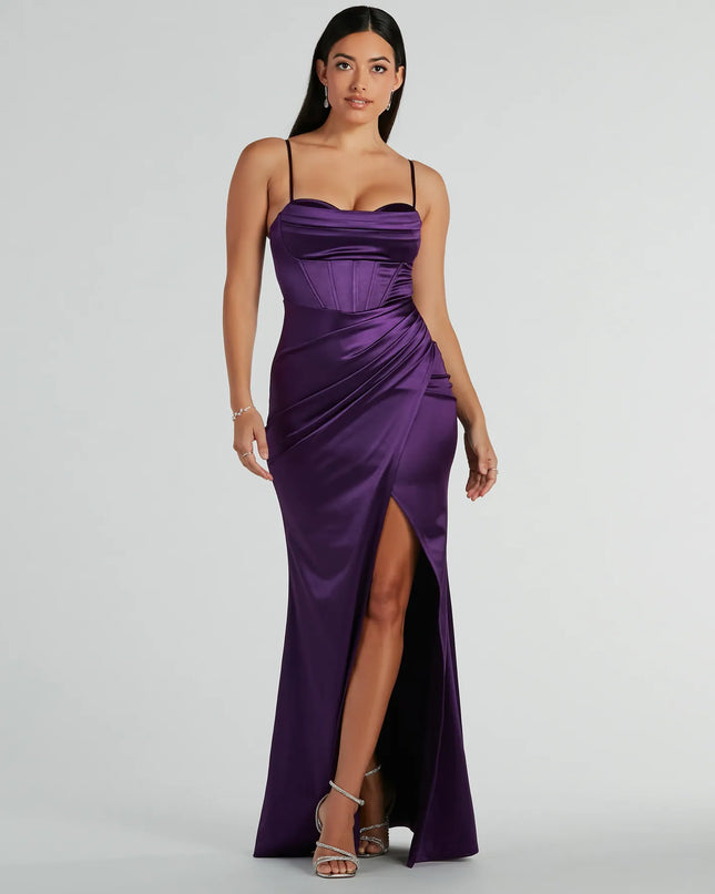 Stacie Satin Corset Wrap Formal Dress